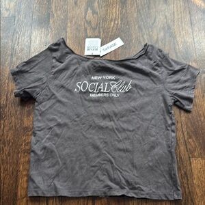 Garage Gray wide neck / off shoulder top with Embroidered Design